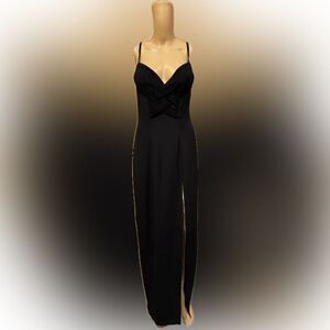 VTG Niteline Della Roufogali BLK Spaghetti Strap Gown with Leg Slit Sz 8